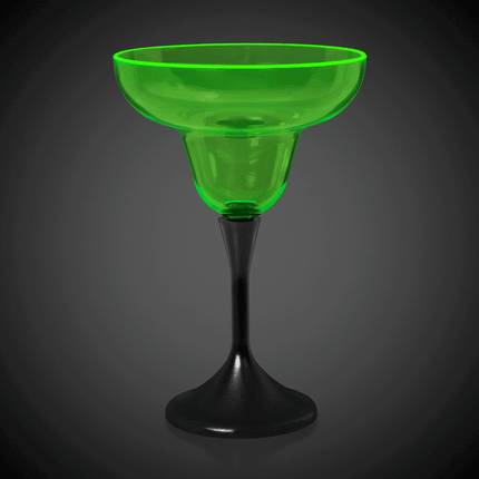 Neon Green LED 10 Oz Margarita Glass With Black Stem