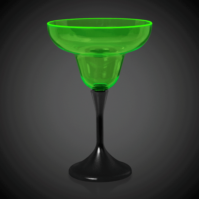 Neon Green LED 10 Oz Margarita Glass With Black Stem