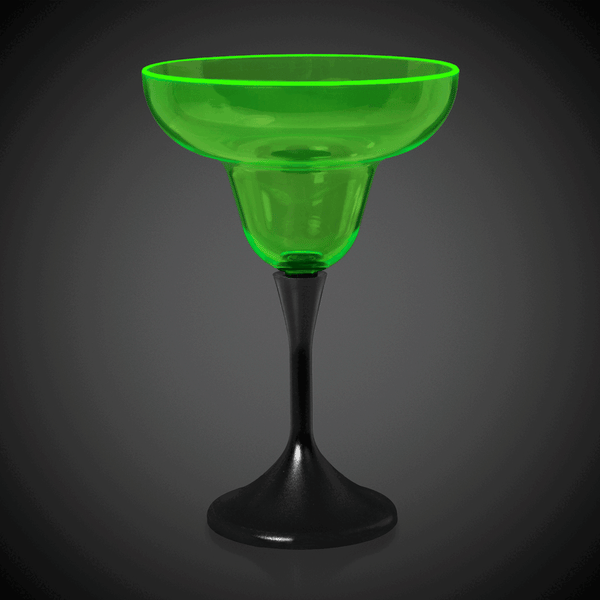 Neon Green LED 10 Oz Margarita Glass With Black Stem