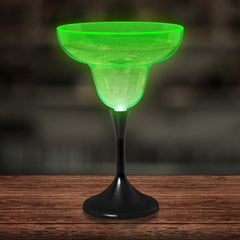 Neon Green LED 10 Oz Margarita Glass With Black Stem