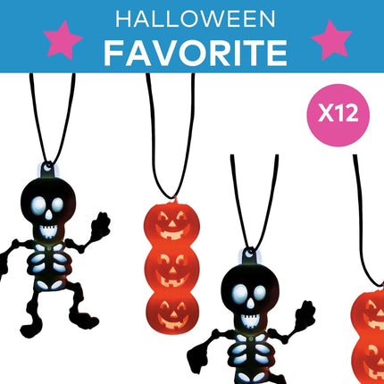 Halloween Character Glow Stick Plastic Charm Necklaces - 12 Pc
