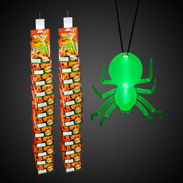 Halloween Glow Spider Necklaces Retail Hanging Display - 24 Per Pack
