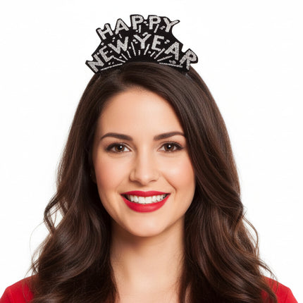 Happy New Year Black & Silver Tiaras - Pack of 12
