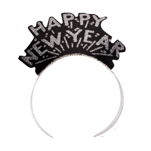 Happy New Year Black & Silver Tiaras - Pack of 12