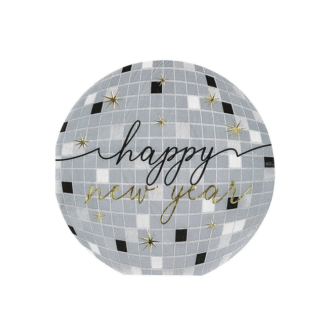 6 1/2" Happy New Year Disco Ball-Shaped Disposable Paper Luncheon Napkins - 16 Per Pack