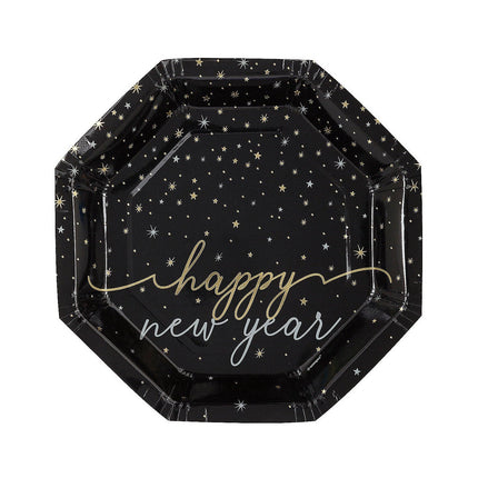 8 1/2" Happy New Year Octagon Disposable Paper Dinner Plates - 8 Per Pack