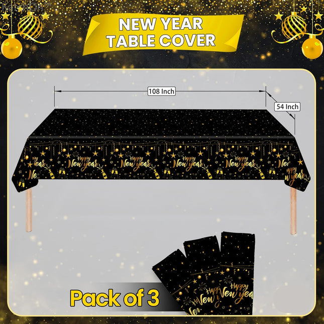 108"L x 54"W Happy New Year Tablecloths - 3 Per Pack