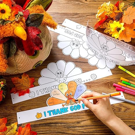 Color Your Own I Thank God Turkey Crowns
