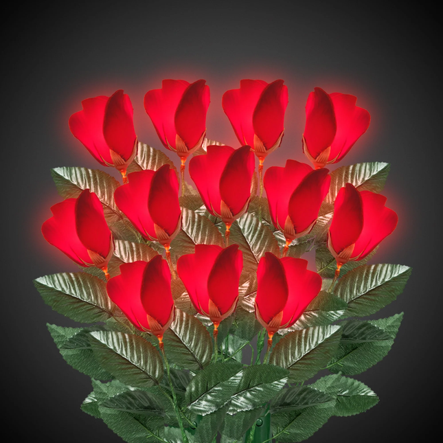 LED red roses bouquet with glowing lights - 12 pack light up roses for gifts and parties
