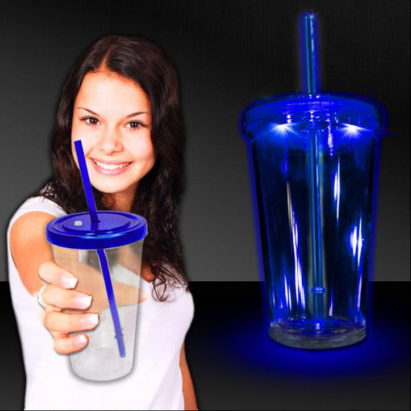 LED 16 Oz Tumbler With Blue Lid & Straw