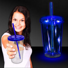 LED 16 Oz Tumbler With Blue Lid & Straw