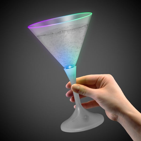 LED Multicolor Light Up 7 Oz Martini Glass With White Stem