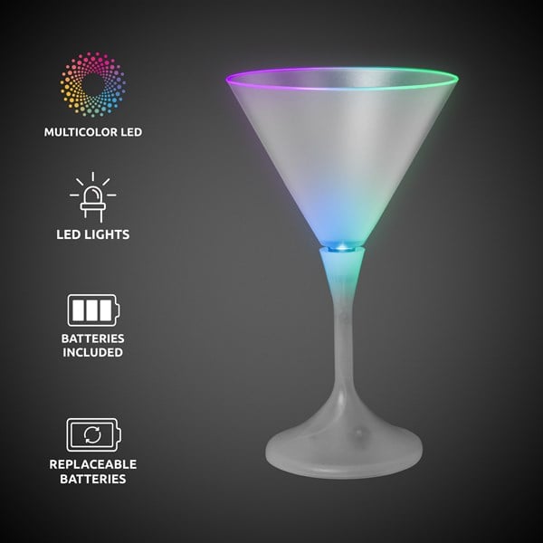 LED Multicolor Light Up 7 Oz Martini Glass With White Stem