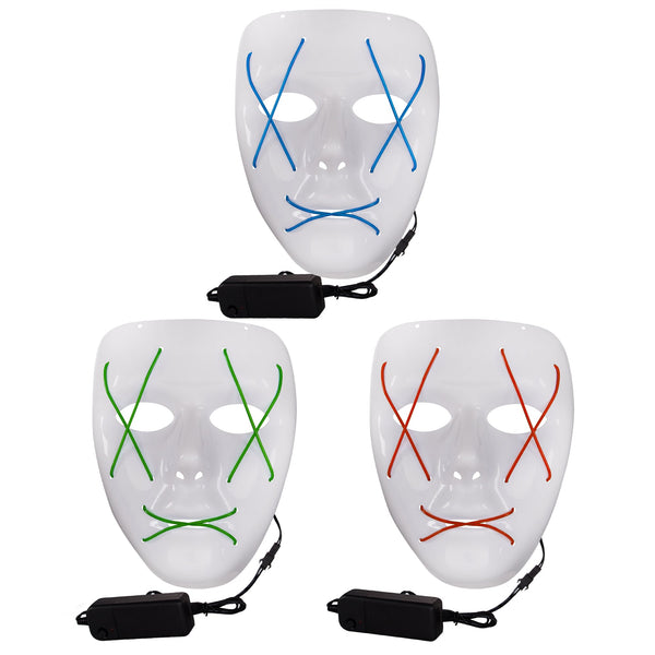 LED Assorted EL Wire Masks - 3 Per Pack