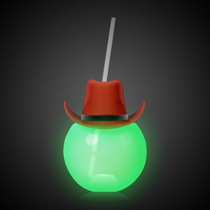 LED Brown Cowboy Hat Ball Cup With Straw