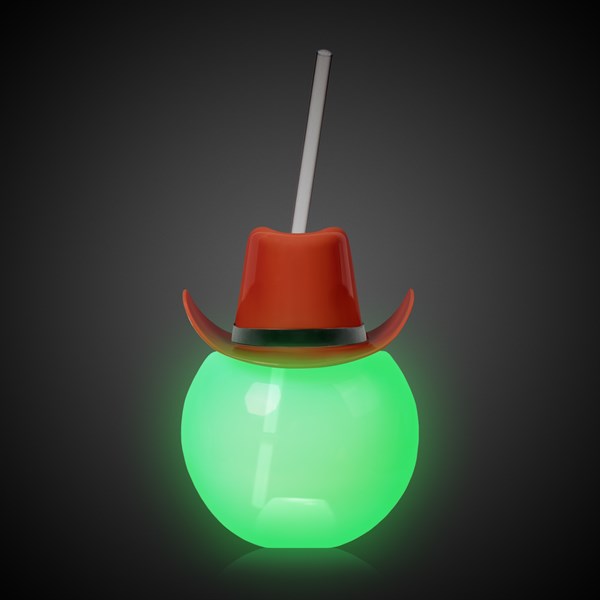 LED Brown Cowboy Hat Ball Cup With Straw