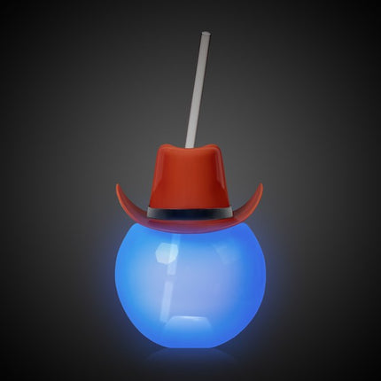 LED Brown Cowboy Hat Ball Cup With Straw