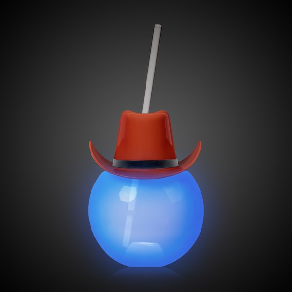 LED Brown Cowboy Hat Ball Cup With Straw