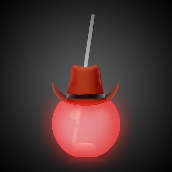 LED Brown Cowboy Hat Ball Cup With Straw