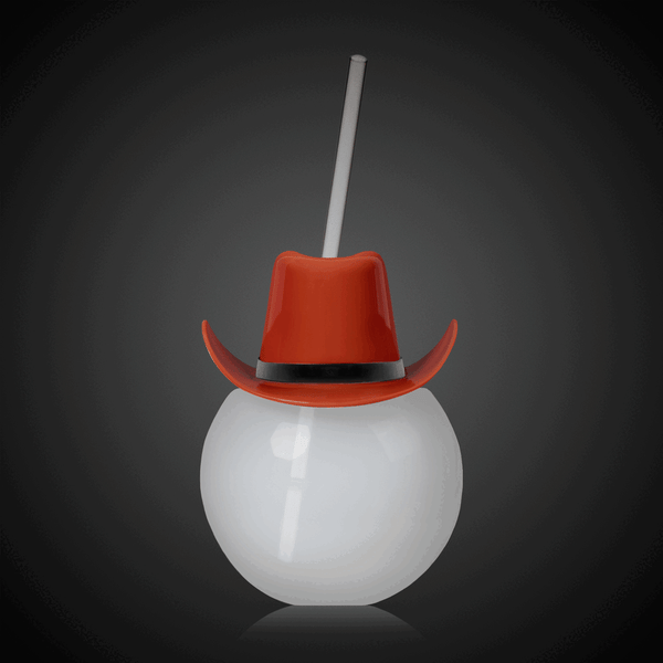 LED Brown Cowboy Hat Ball Cup With Straw