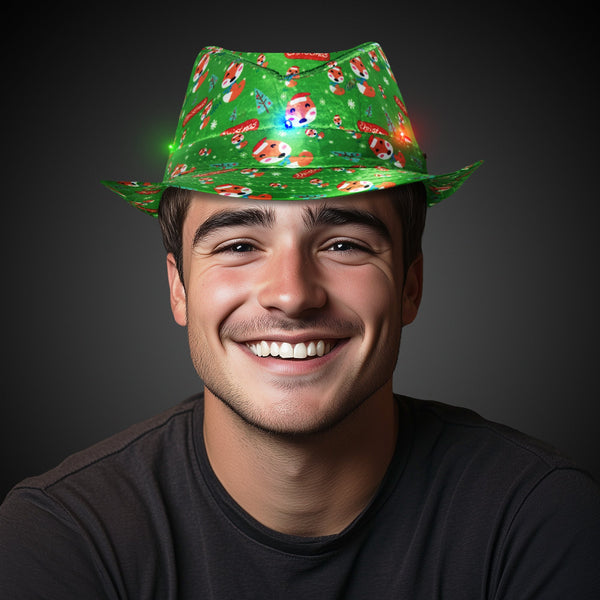 LED Christmas Fedora Hats Retail Display - 12 Hats Per Pack