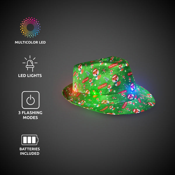 LED Christmas Fedora Hats Retail Display - 12 Hats Per Pack