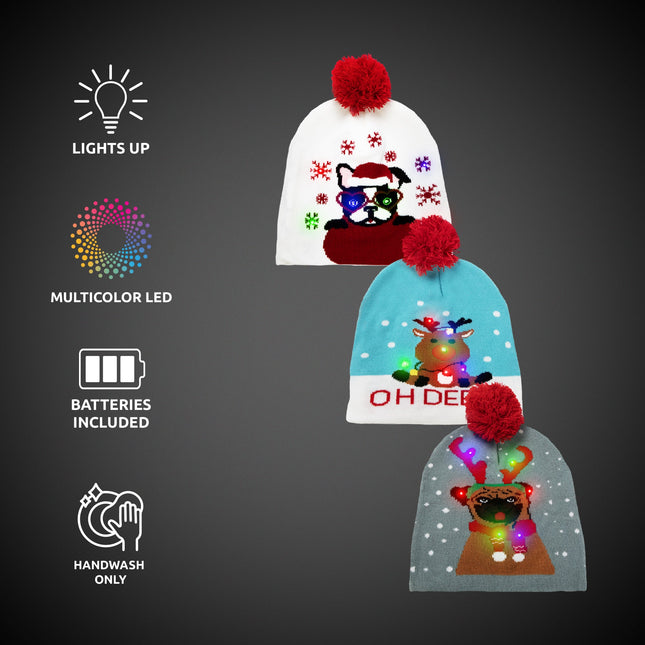 LED Christmas Knit Beanies Retail Hanging Display - 24 Assorted Hats Per Pack