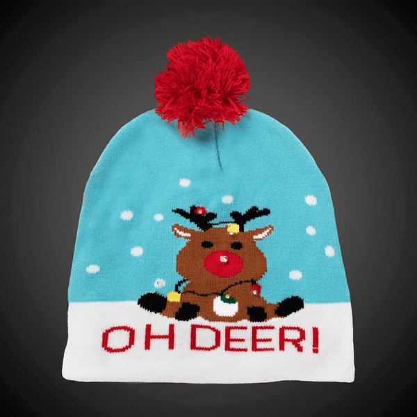 LED Christmas Knit Beanies Retail Hanging Display - 24 Assorted Hats Per Pack