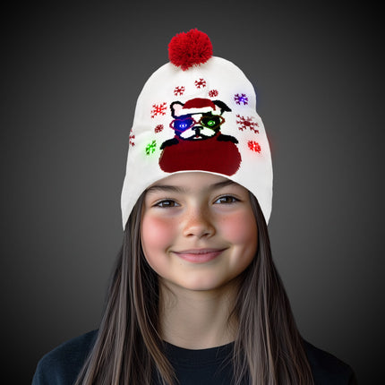 LED Christmas Knit Beanies Retail Hanging Display - 24 Assorted Hats Per Pack