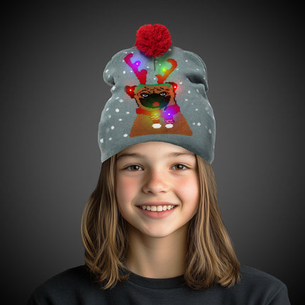 LED Christmas Knit Beanies Retail Hanging Display - 24 Assorted Hats Per Pack