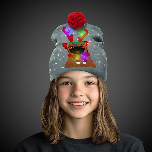 LED Christmas Knit Beanies Retail Hanging Display - 24 Assorted Hats Per Pack