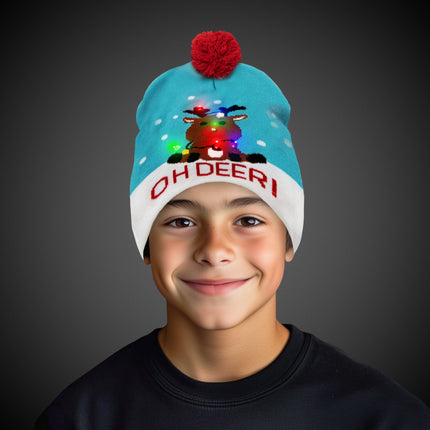 LED Christmas Knit Beanies Retail Hanging Display - 24 Assorted Hats Per Pack