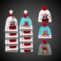 LED Christmas Knit Beanies Retail Hanging Display - 24 Assorted Hats Per Pack