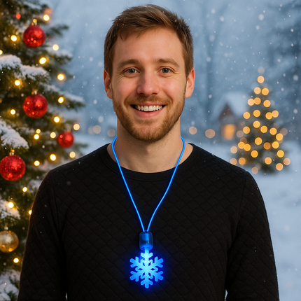 LED Light Up Flashing Blue Snowflake Pendant Necklace