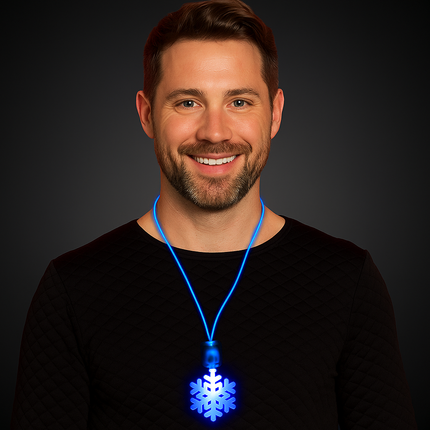 LED Light Up Flashing Blue Snowflake Pendant Necklace