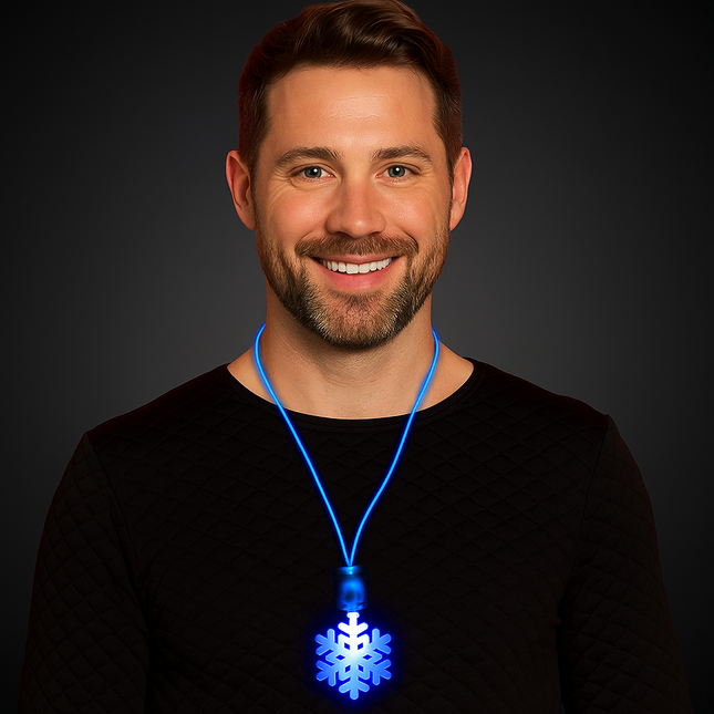 LED Light Up Flashing Blue Snowflake Pendant Necklace