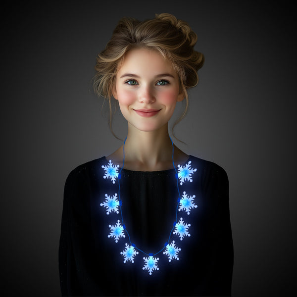 LED Flashing Blue Snowflakes Necklace