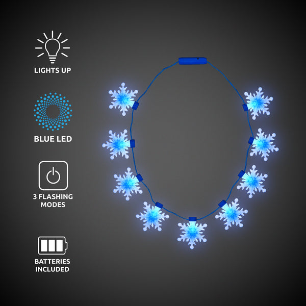 LED Flashing Blue Snowflakes Necklace
