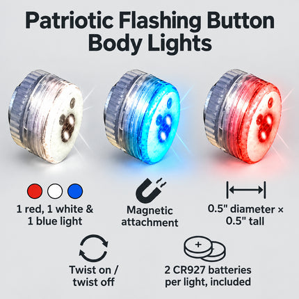LED Flashing Button Body Lights-Patriotic Colors - Red Blue White