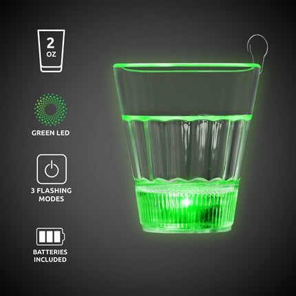 LED Green Light Up 2 Oz Shot Glass With Clip