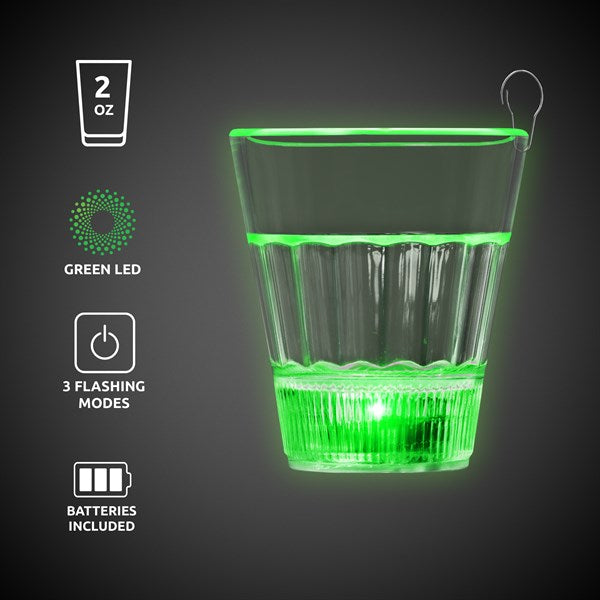 LED Green Light Up 2 Oz Shot Glass With Clip