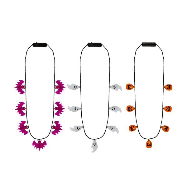 LED Halloween Necklaces Retail Hanging Display - Assorted 24 Per Pack