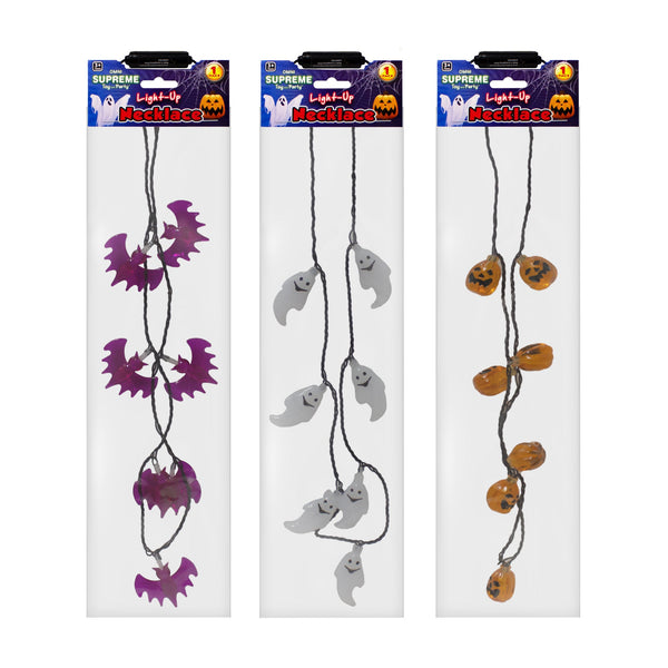 LED Halloween Necklaces Retail Hanging Display - Assorted 24 Per Pack