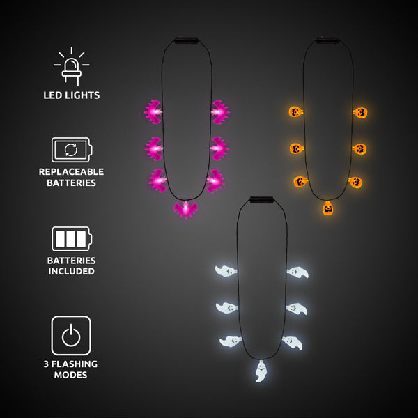 LED Halloween Necklaces Retail Hanging Display - Assorted 24 Per Pack