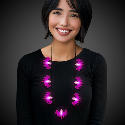 LED Halloween Necklaces Retail Hanging Display - Assorted 24 Per Pack