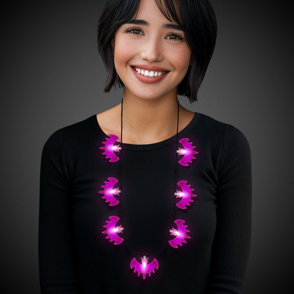 LED Halloween Necklaces Retail Hanging Display - Assorted 24 Per Pack