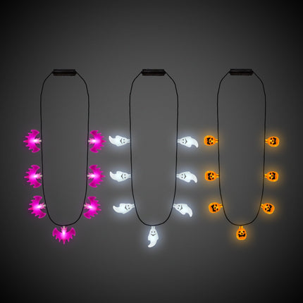 LED Halloween Necklaces Retail Hanging Display - Assorted 24 Per Pack