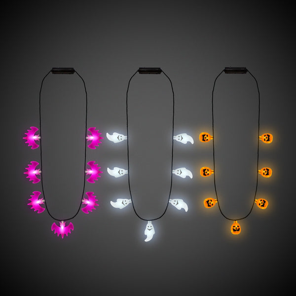 LED Halloween Necklaces Retail Hanging Display - Assorted 24 Per Pack