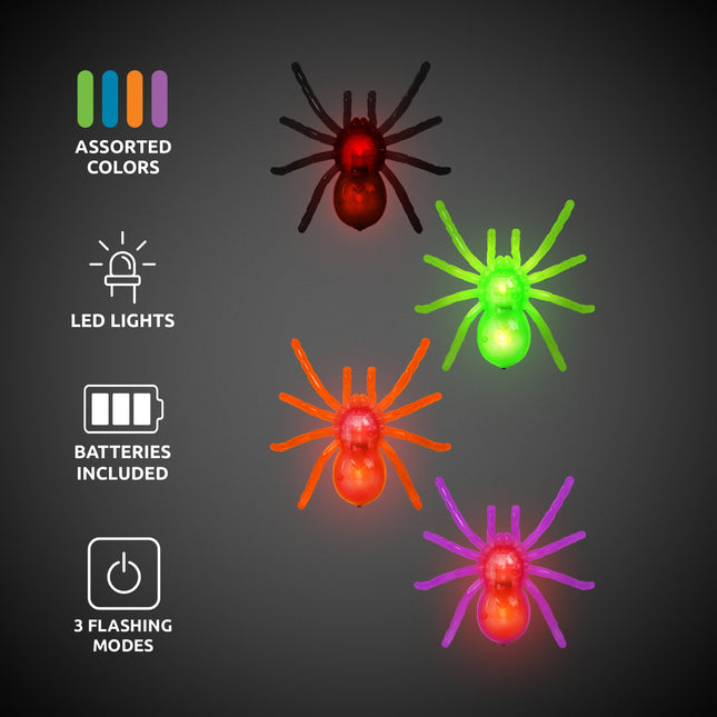 LED Halloween Spiders Retail Counter Display - Assorted 12 Per Pack