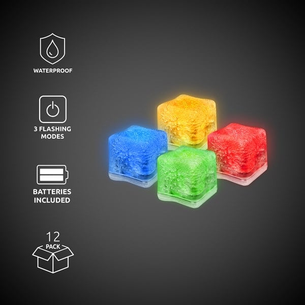 Assorted LED Light Up Ice Cubes - 12 Per Pack